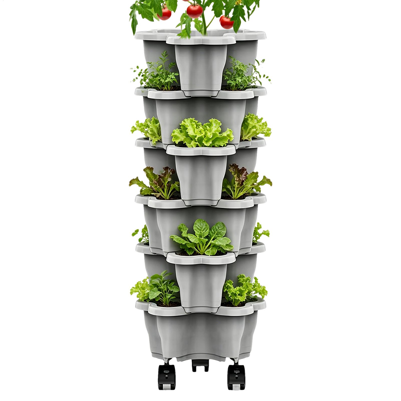 Outdoor Power Tower - 6-Tier Plastic Stackable Vertical Flower Pot