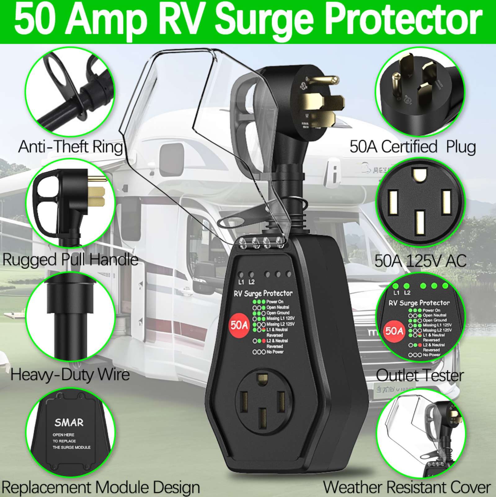 RV Surge Protector 50 Amp Powe - Outdoor Power Plug In review and price