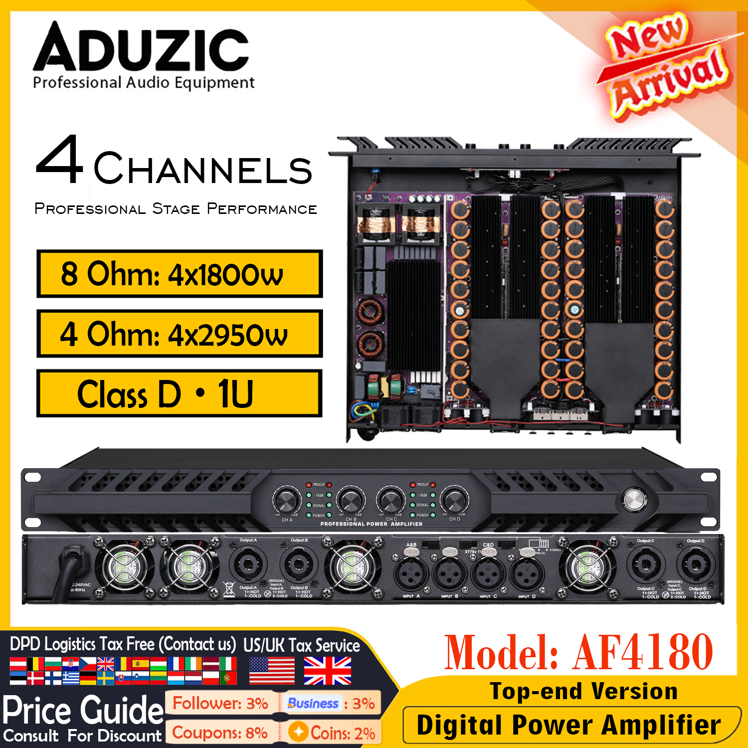 Aduzic AF4180 High Power 4 Cha - Outdoor Power Amplifier review and price